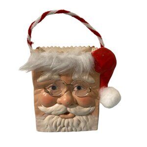 Vintage Christmas Santa Face Ceramic Paper Bag Sack